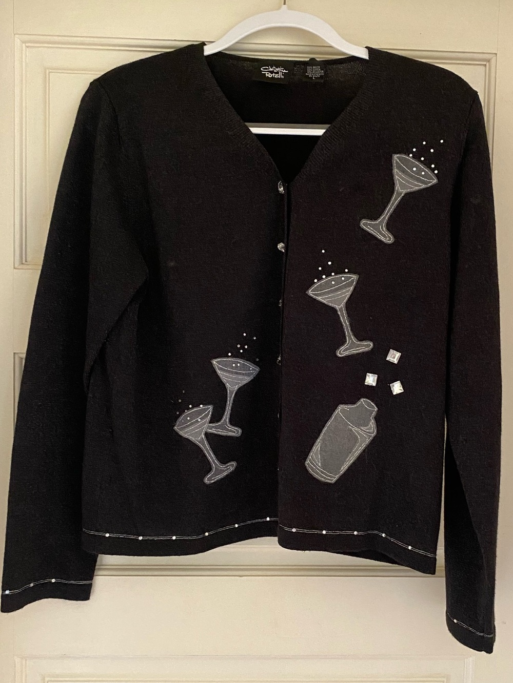 Christina Rotelli Art to Wear Martini Glasses Novelty Cardigan Size Large - Picture 7 of 12